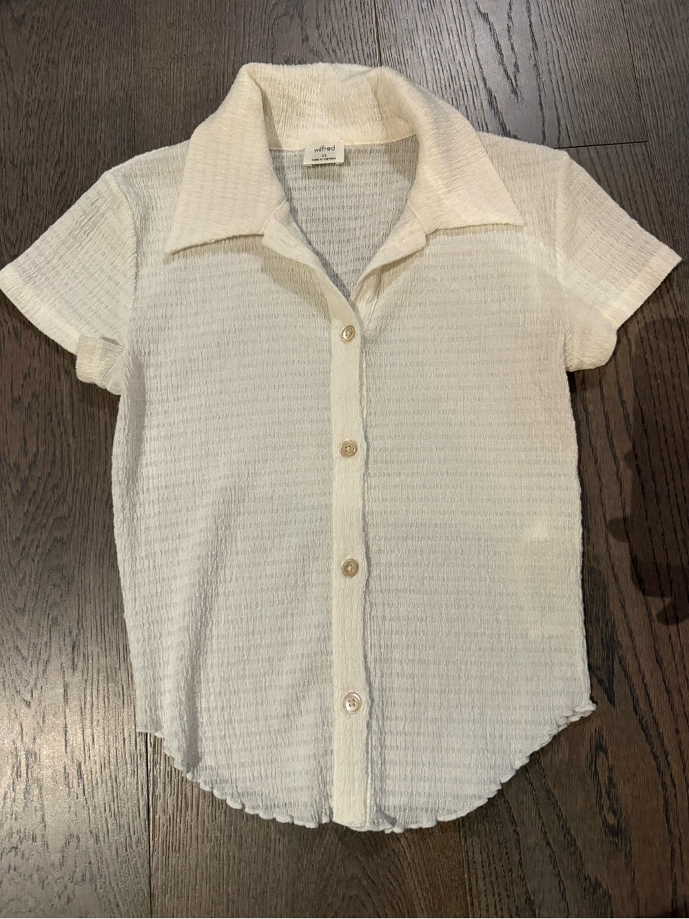 Wilfred Cream Short Sleeve Textured Button-Down Shirt